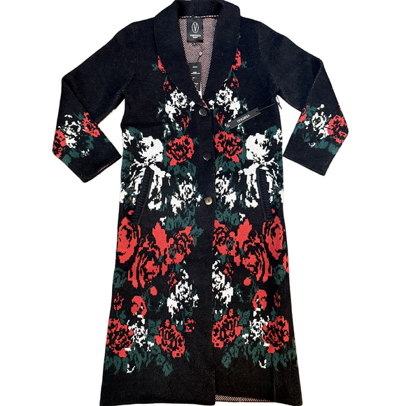 Vertigo Paris Black label tapestry floral rose coatigan duster long sweater coat - Picture 6 of 11